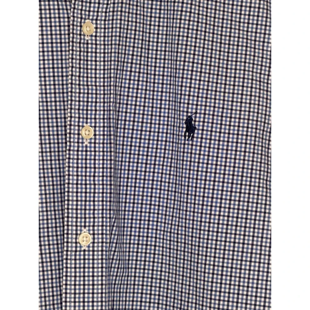 Polo Ralph Lauren Blue Gingham Button Down Shirt Men's Short Sleeve Pony Cotton